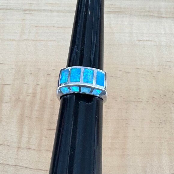 Crushed Blue/Green Opal & Sterling Silver Ring Size 6 3/4 - Picture 3 of 5